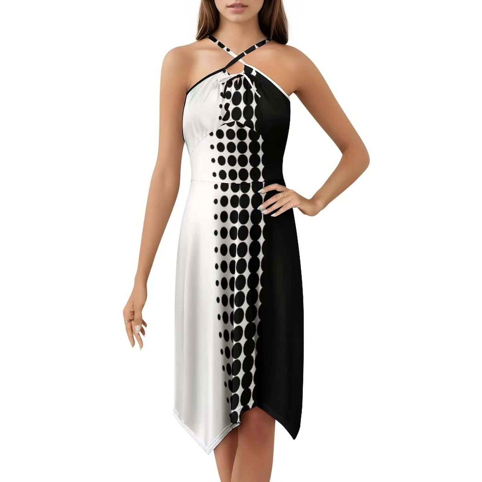 Abito stile coreano retrò in bianco e nero ispirato ai sessi per le donne Abito casual elegante per la festa o l'uso quotidiano Nero Bianco