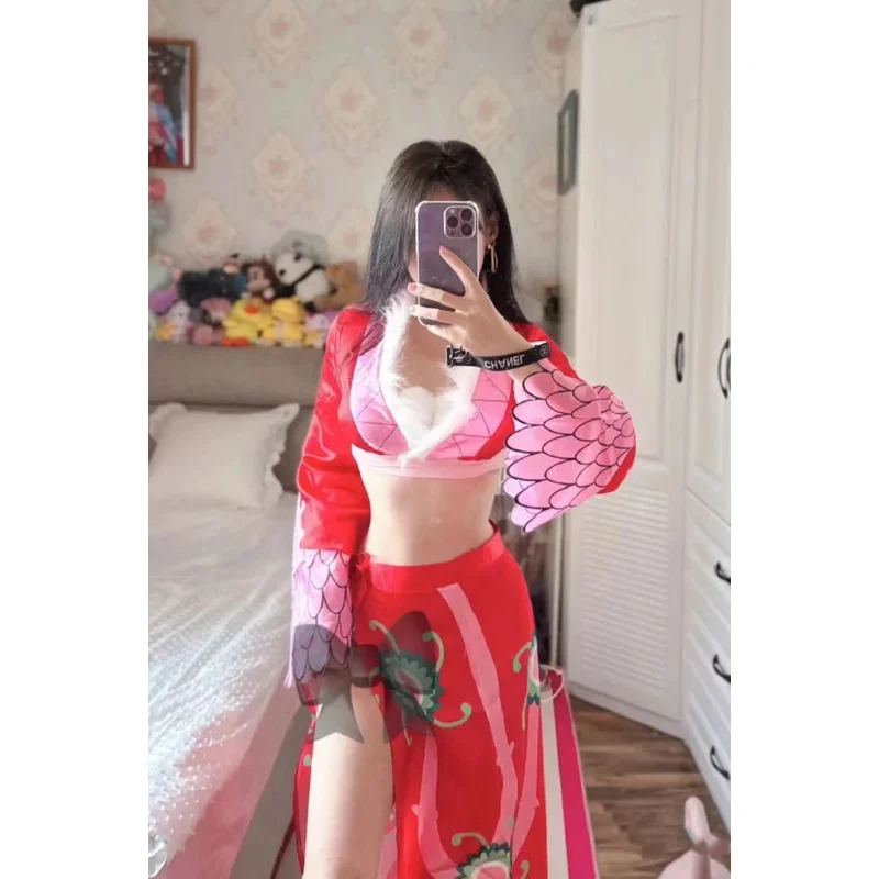 One Piece Cosplay Boa Hancock Costume Sexy Empire Red Kimono Dress Anime Clothing Halloween Costumes For Women Party Performance