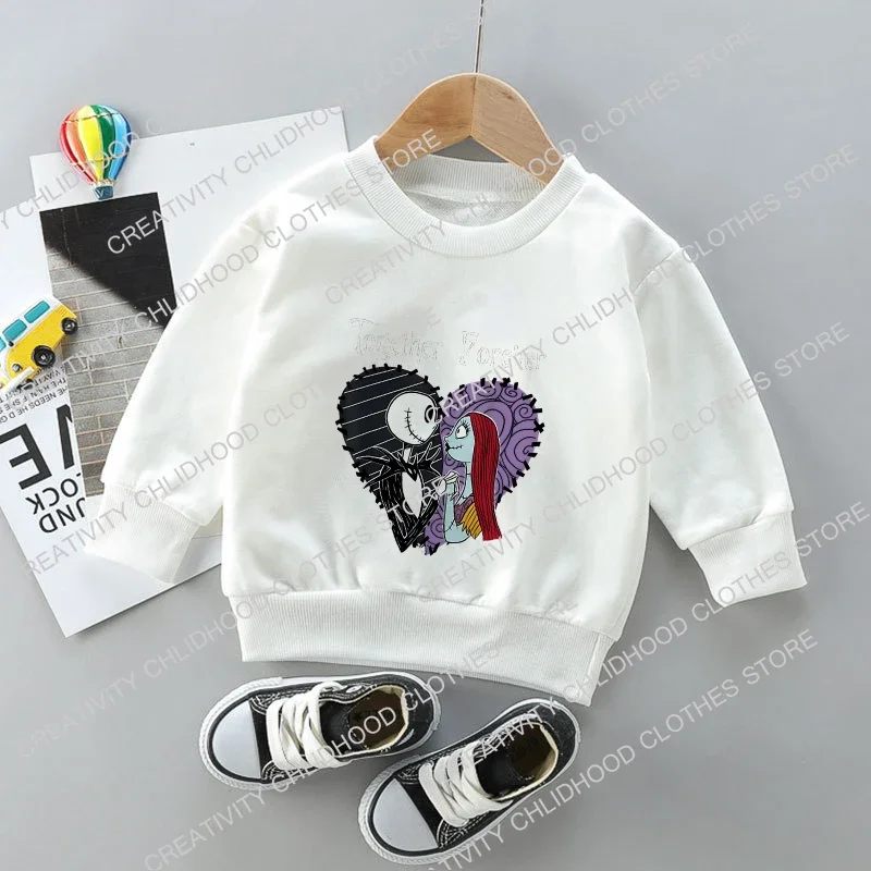 Jack Skellington Children Sweatshirts Halloween Pullover Anime Cartoons Casual Clothes for Girls Boys Kid Cotton Kawaii Tops