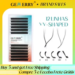 Gemerry yy extensões de cílios l onda raposa olho pontas duplas volume pré-fabricado forma 2d ventilador yy tipo natural fosco preto chicote suprimentos