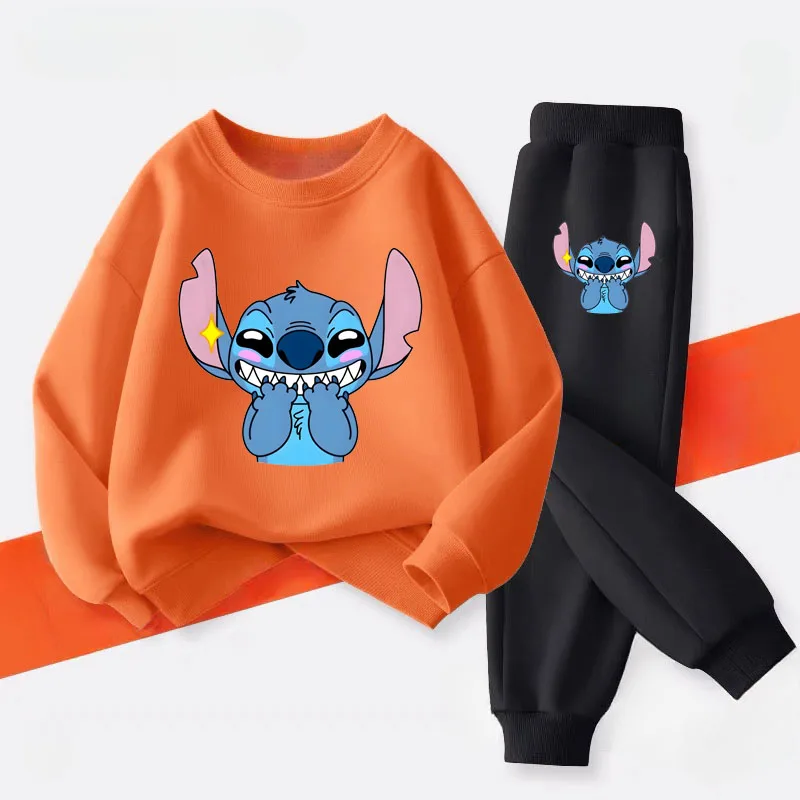 Langarm Kinder Pullover Lange Hose Zwei Stück Sets Frühling Neue Jungen Hoodies Set Kinder Atmungsaktive Sweatsuit Disney Stich