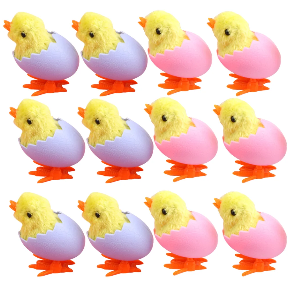 12 Pcs Chicken Wind-up Toy Basket Easter Baskets for Kids Toys Plastic Chicks Baby Toddlers 1-3