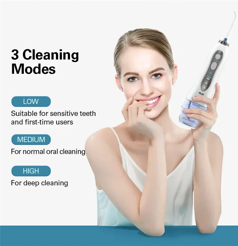 AZDENT HF-5 Portable Water Dentals Flosser USB Rechargeable Water Jet Floss Tooth Pick 5 Jet Tip 300ml Oral Irrigator