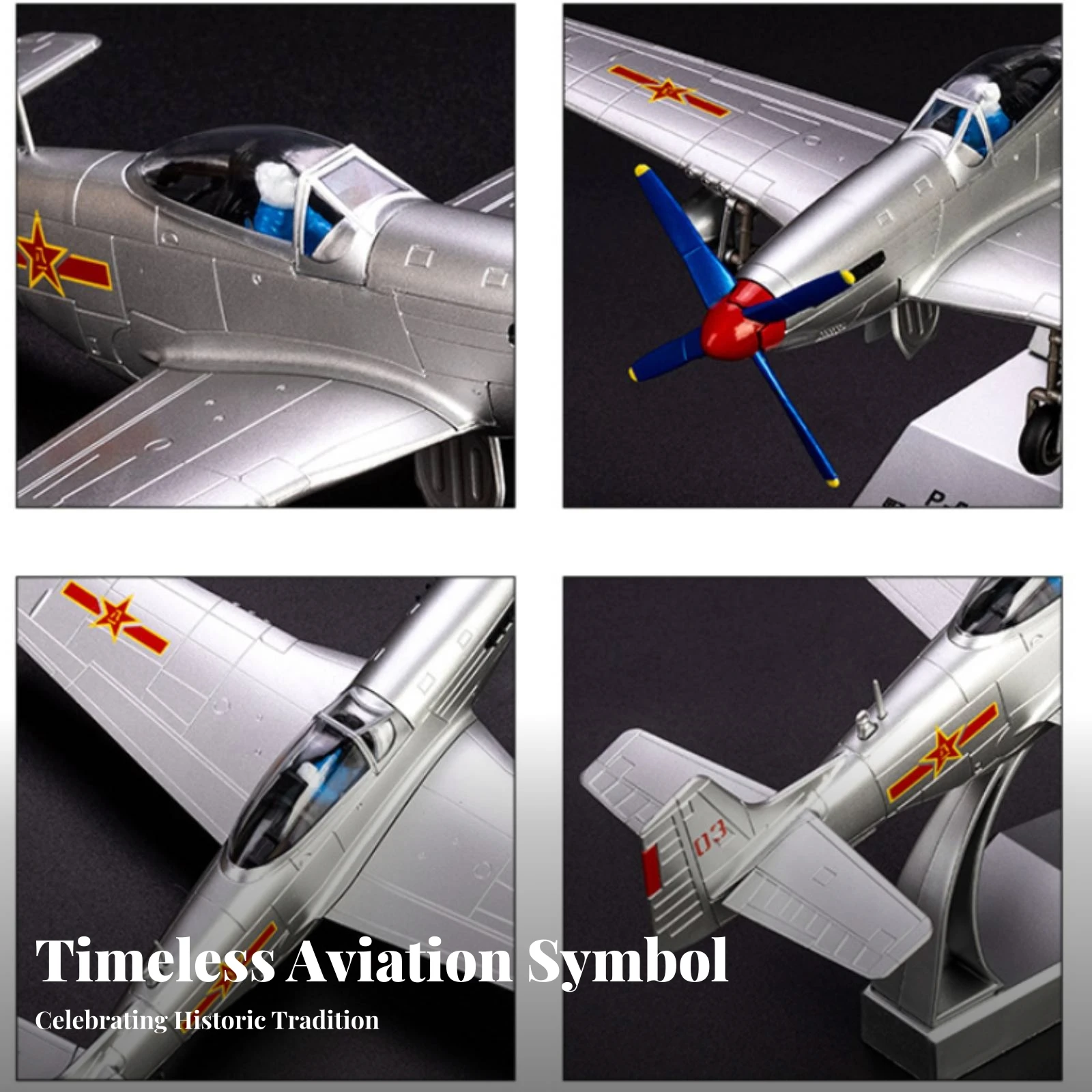 P-51 Mustang Fighter Model Four-Blade Propeller P-51 Mustang Model Fighter Airplane Ornament Silver-Toned Silver Home Decoration