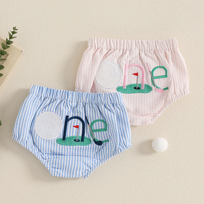 Infant Baby Summer Shorts Elastic Waist Golf Embroidery Stripe Print Birthday Short Pants PP Bloomer for Boys Girls