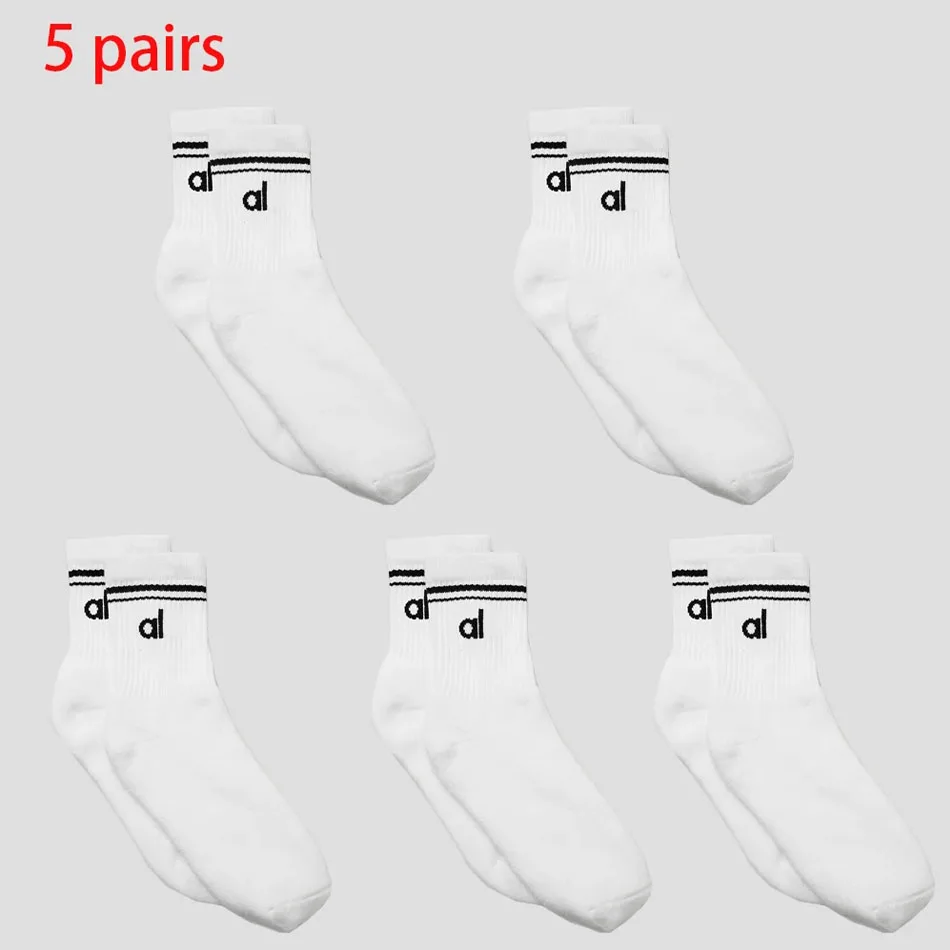 AL Unisex Cotton Yoga Socks Mid Tube Breathable Sweat Absorbing Sports Socks Solid Color Socks