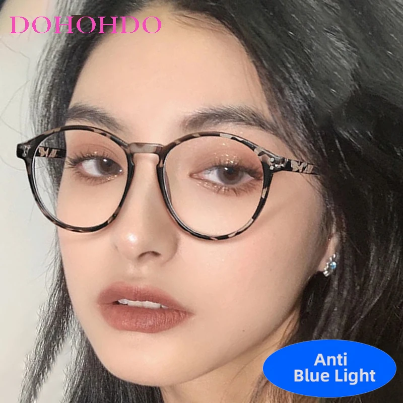 

Vintage Metal Rives Decoration Round Frame Anti-Blue Light Glasses Women Men Designer Brand Computer Office Work Optical Eyewear
