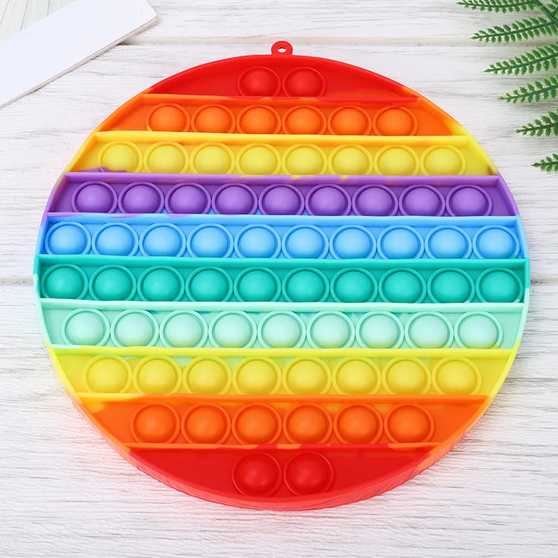 Rainbow Square Round Fidget Toys Push Bubble Sensory Toys Big Size 20cm Autism Needs Squishy Stress Relief Toys Children Gifts