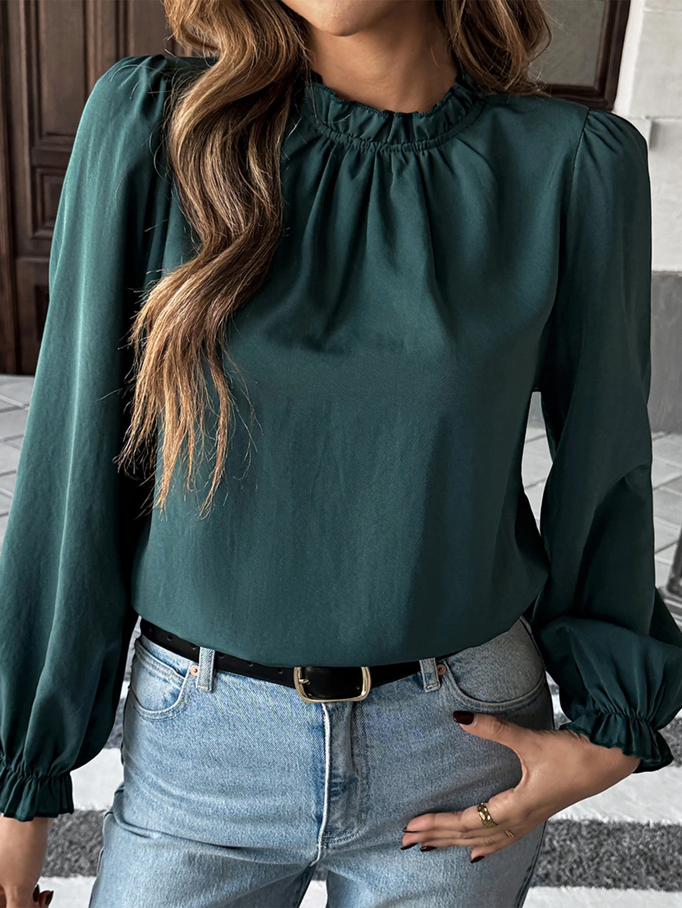 

Autumn Shirts 2025 Women's Casual Plain Long Sleeve Crew Neck Regular Fit Dating Shirts