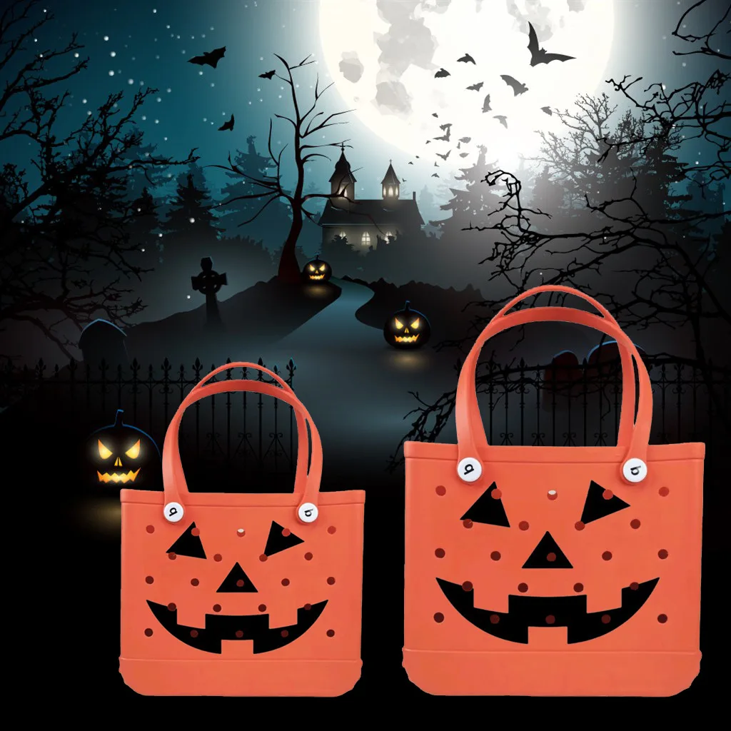 New Fashionable Eva Beach Bag Halloween Party Skull DIY Hole Handbag Decorated Pumpkin Festival Shoulder Bag Clutch Bag