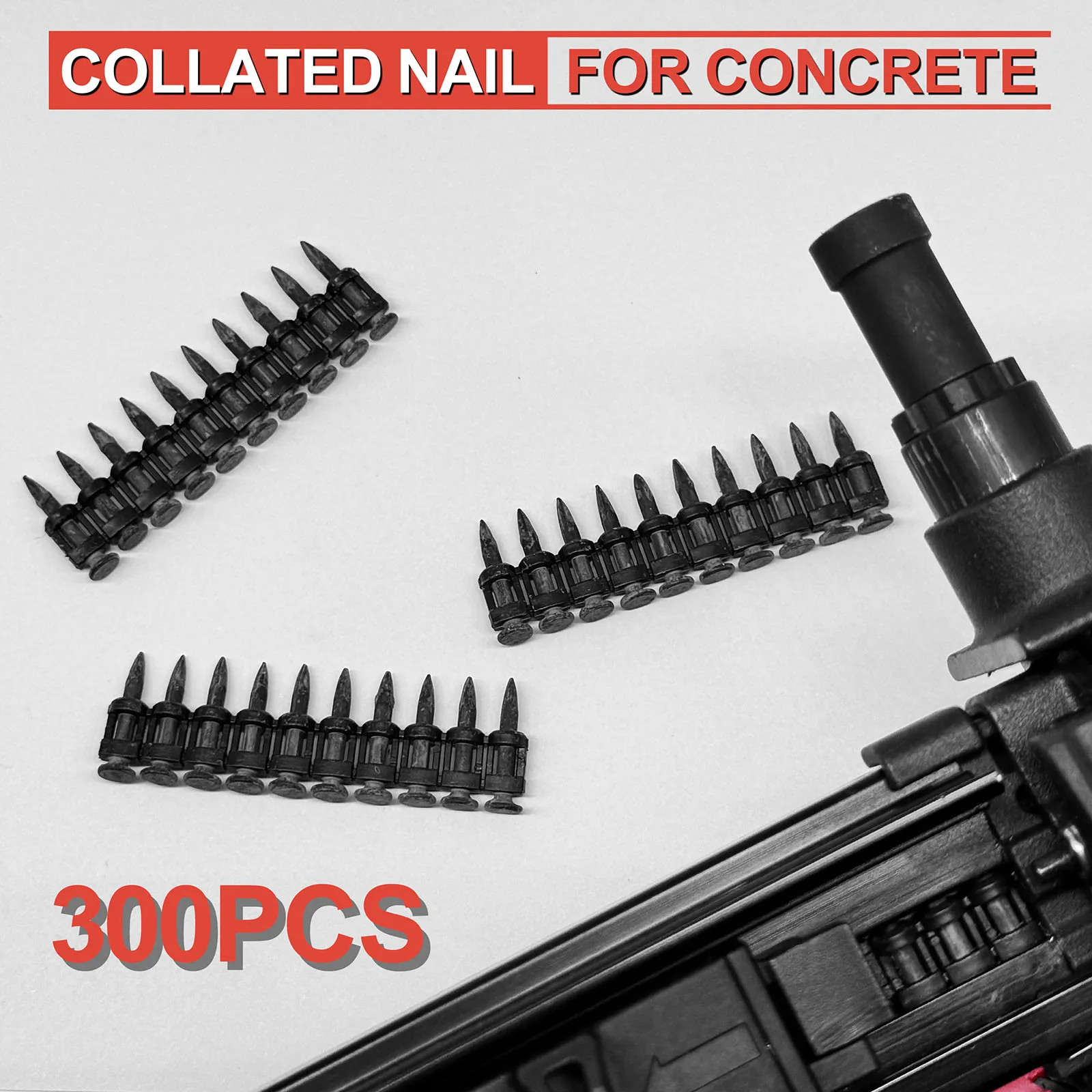 NailTask 300PCS Plastic Collated Concrete Nails Drive Pins 22mm High Carbon Steel Nails for Gas Power Concrete Nailer