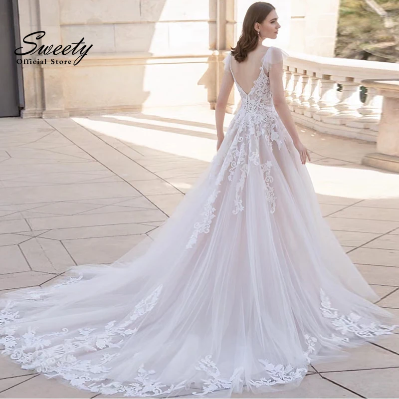 Elegant Wedding Dress Organza With Embroidery A-Line Ballgown V-Neck Sleeveless Spahrtti Strap Bride Customized Vestido De Novia