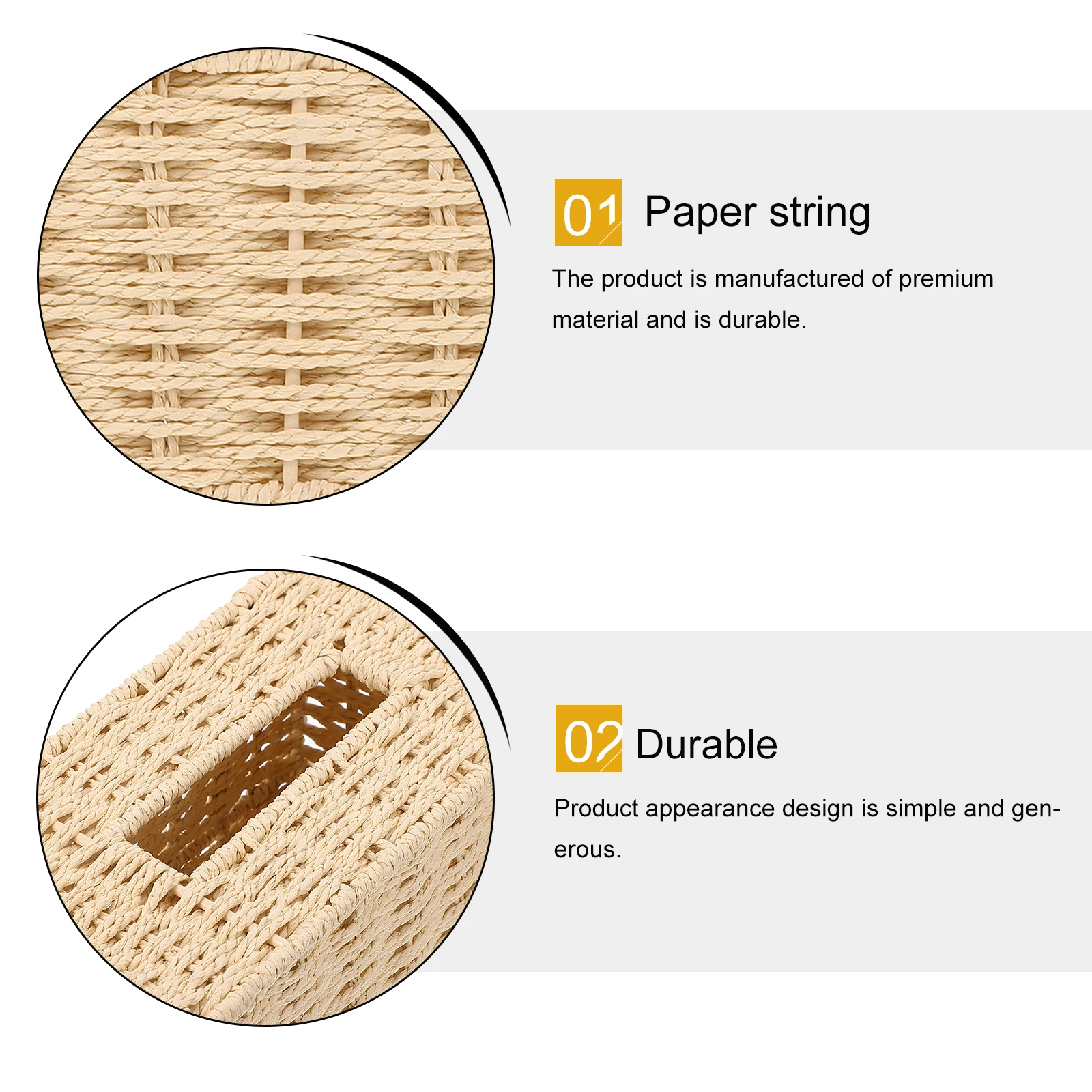 

1pc Paper String Woven Tissue Box Household Decorative Storage Holder Desktop Practical Napkin Container Living Room Supplies