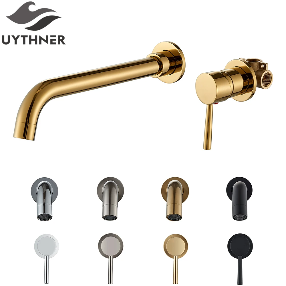 

Brushed Gold/Black Basin Faucet Concealed Wall Mounted For Bathroom Faucets Bath Basin Sink Tap Bathtub Hot And Cold Water Mixer
