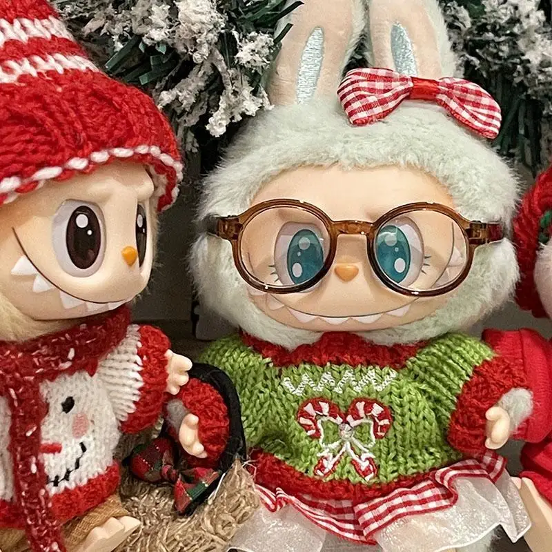 2024 Christmas Clothes For 17cm Labubu Baby Dress New Labubu V1/V2 Clothes Vinyl Doll Pendant Labubu Skirt Glasses Wholesale