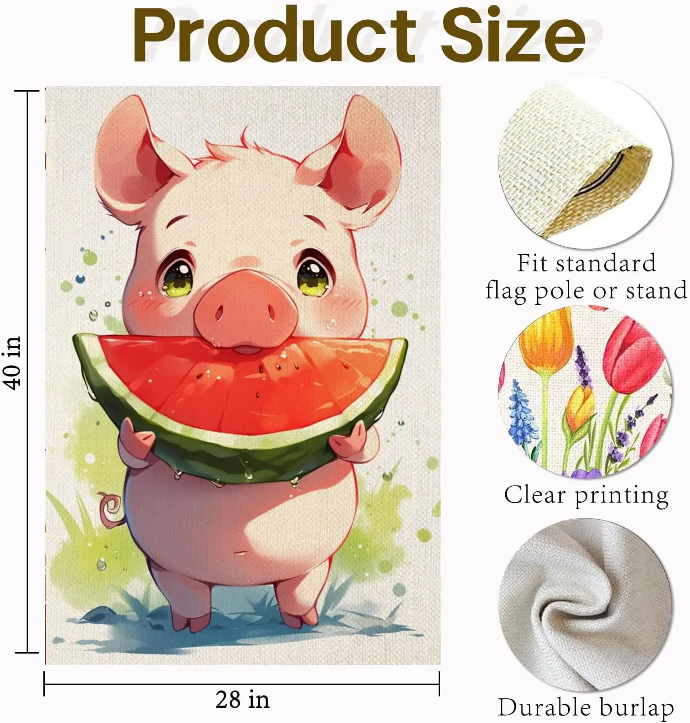 خنزير ترحيب الصيف حديقة العلم الشاطئ 28x40 مزدوجة الوجهين، الخيش البطيخ الصغيرة الفواكه حديقة ساحة المنزل أعلام خارج EEN