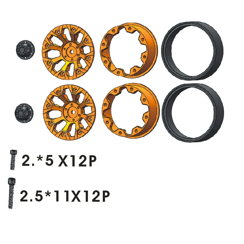 RGT RC CAR Spare Parts R86327 8-SPOKE BLACK BEADLOCK WHEEL w/Wheel Nut Dust Cover-Chrome For 1/10 EX86181 AND EX86120