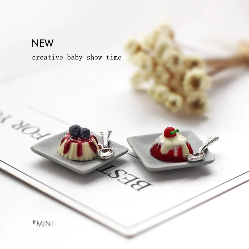1:12 Dessert Miniatuur Speelgoed Model Ob11 Poppenhuis Accessoires Fotograferen Beeldjes Bosbessen Pudding Kersenpudding Decor