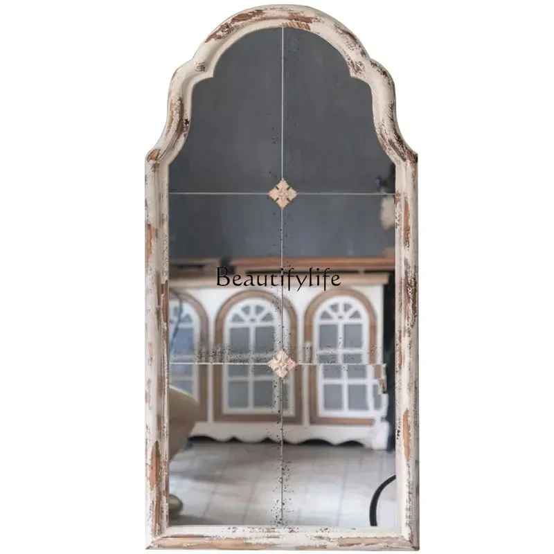

ls 35LRetro American full-length mirror wall-mounted old creative entrance wall-mounted solid wood decorative clothing store fit
