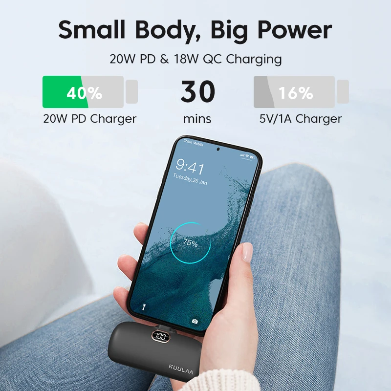 KUULAA Mini Power Bank 5000 mAh PowerBank przenośna ładowarka do szybkiego ładowania dla iPhone 16 15 14 Xiaomi Samsung poco bateria zewnętrzna