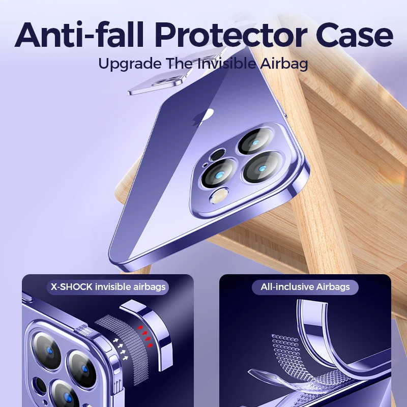 Joyroom Funda de Teléfono Chapada para Móvil iPhone, Carcasa Transparente, Cubierta Protectora a Prueba de Golpes, Protección para Lente Completa, Accesorio de TPU y PC, Compatible con Modelos 14, 13, 12, Pro, Max