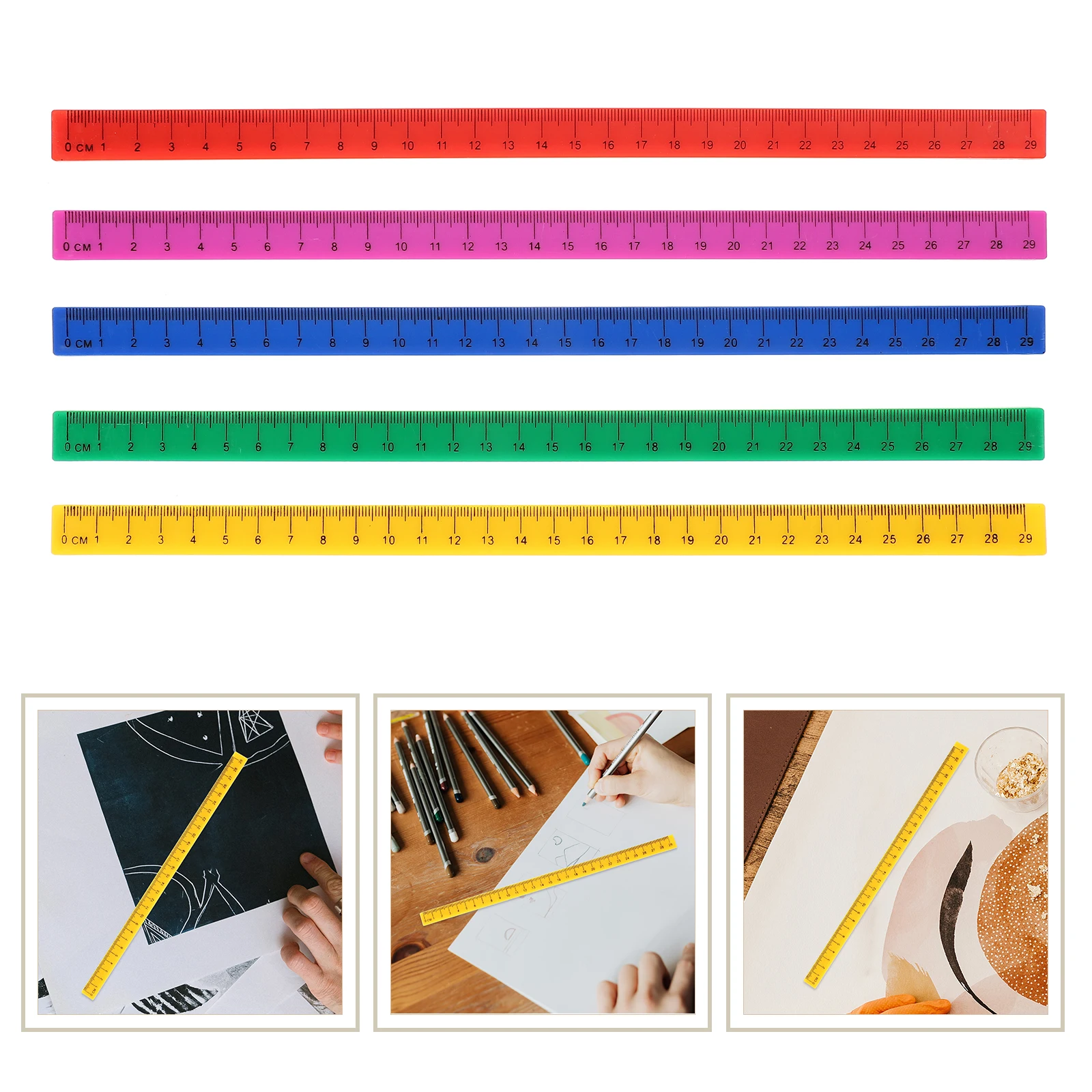 5 Pcs Magnetic Scale Strip Ruler Drawing with Inches and Centimeters Kids Measuring Plastic Straight Tape Measure