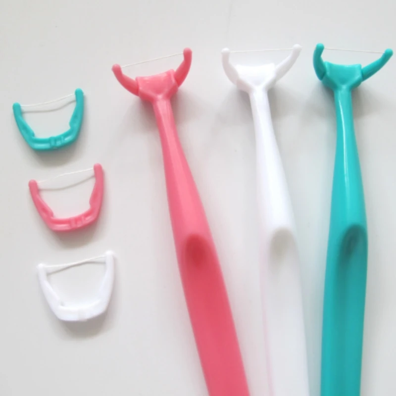  4 Set Replaceable Dental Floss Sticks Oral Cleaning Flosser Flat Wire Thread Reusable Floss Holder
