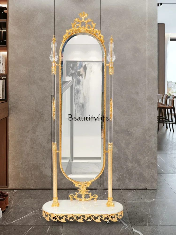 

LJYyj5European Bedroom Fashion Dressing Mirror Gold Plated Full-Length Mirror