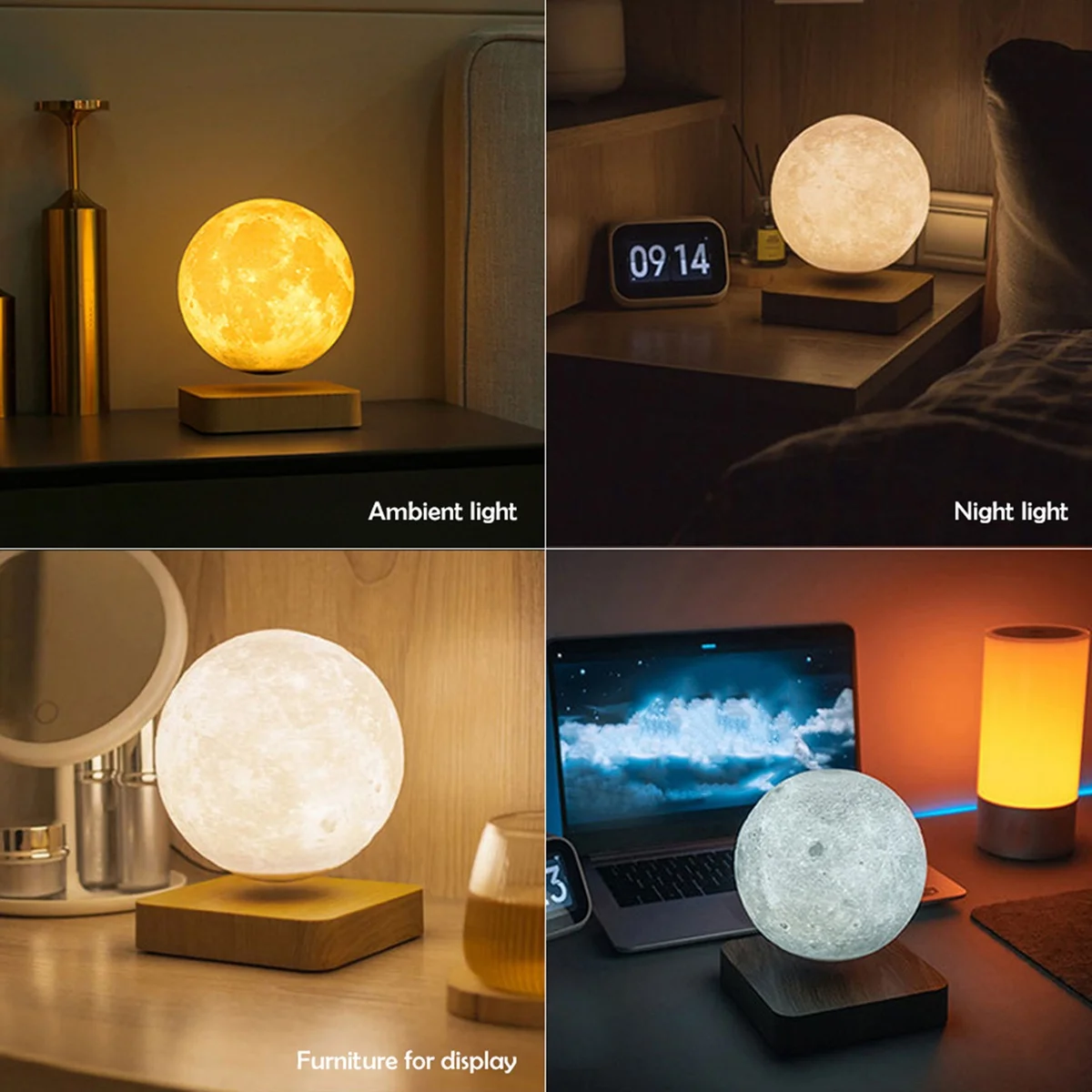 Levitating Moon Night Light 360° Rotation Magnetic Floating Moon Lamp with 3 Colors for for Home Office Desk US Plug