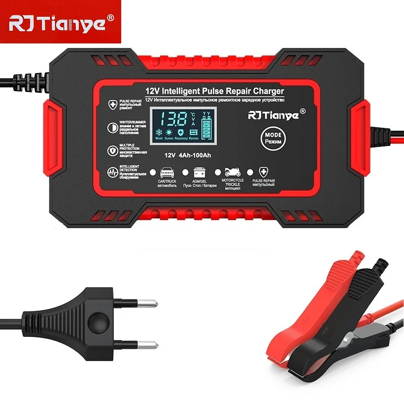 

EU Plug Car Battery Charger 12V 6A Pulse Repair Smart Fast Charge AGM Deep Cycle GEL Lead-Acid Charger For Auto Motorcycle