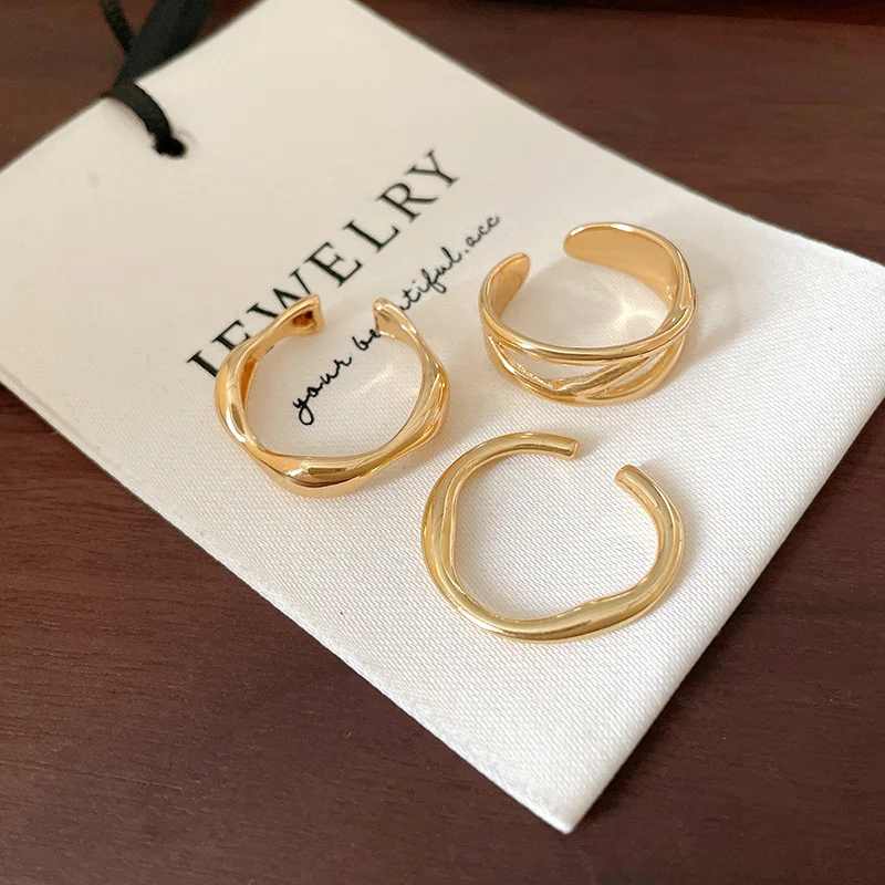NISHIZAWA Simple Wave Cross Open Ring Set Personality Fashion Finger Ring Unique Exquisite Hand Jewelry