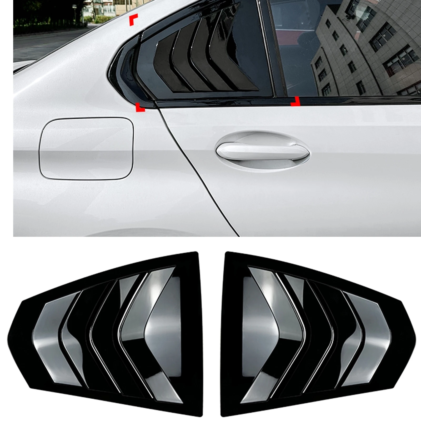 

2 Pieces Car Rear Side Window Shutter Trim Windshield Shade Blind Cover For BMW 3 Series G20 320i 325i 330i M340i 2019-2023