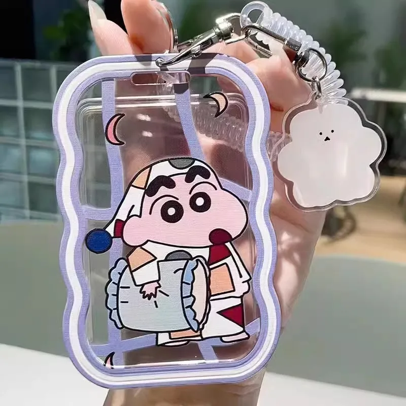

New Crayon Shinchan Cute Cartoon Anime Holder Transparent Card Holder Keychain Photo Protector Bus Card Student Card Case Gift