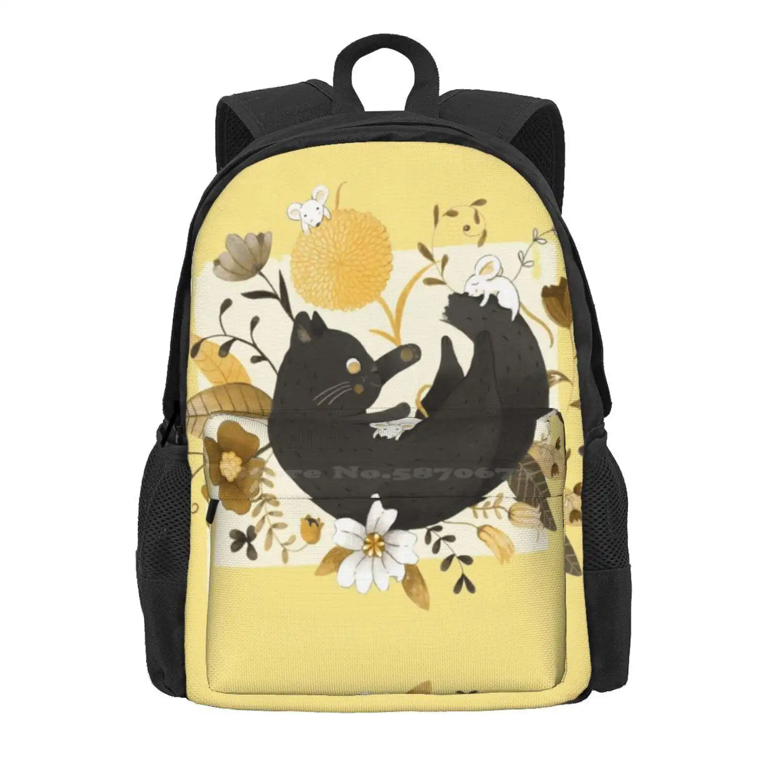 Happy Together Hot Sale Schoolbag Backpack Fashion Bags Mouse Mice Brown Yellow Black Cute Whimsical Sweet Animal Pet Flowers