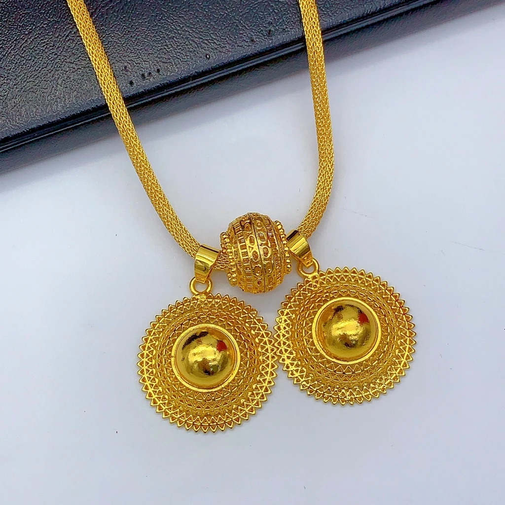 Luxury Brazilian 24k Gold Plated Jewelry Sets For Women Ethiopian Dubai Bridal Necklace And Earrings Set Wedding Party Gift