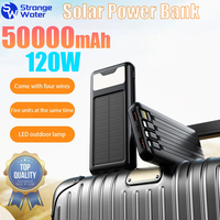 50000mAh Large Capacity Solar Power Bank Built in 4 Cables Portable Fast Charging Charger Powerbank For Iphone Samsung Xiaomi