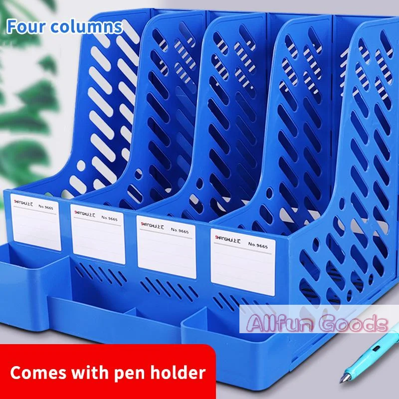 4 Column File Rack Holder Multi-functional Books Pencil Sundries Storage Rack Office Stationery Pen Holder Bookshelf Organizers