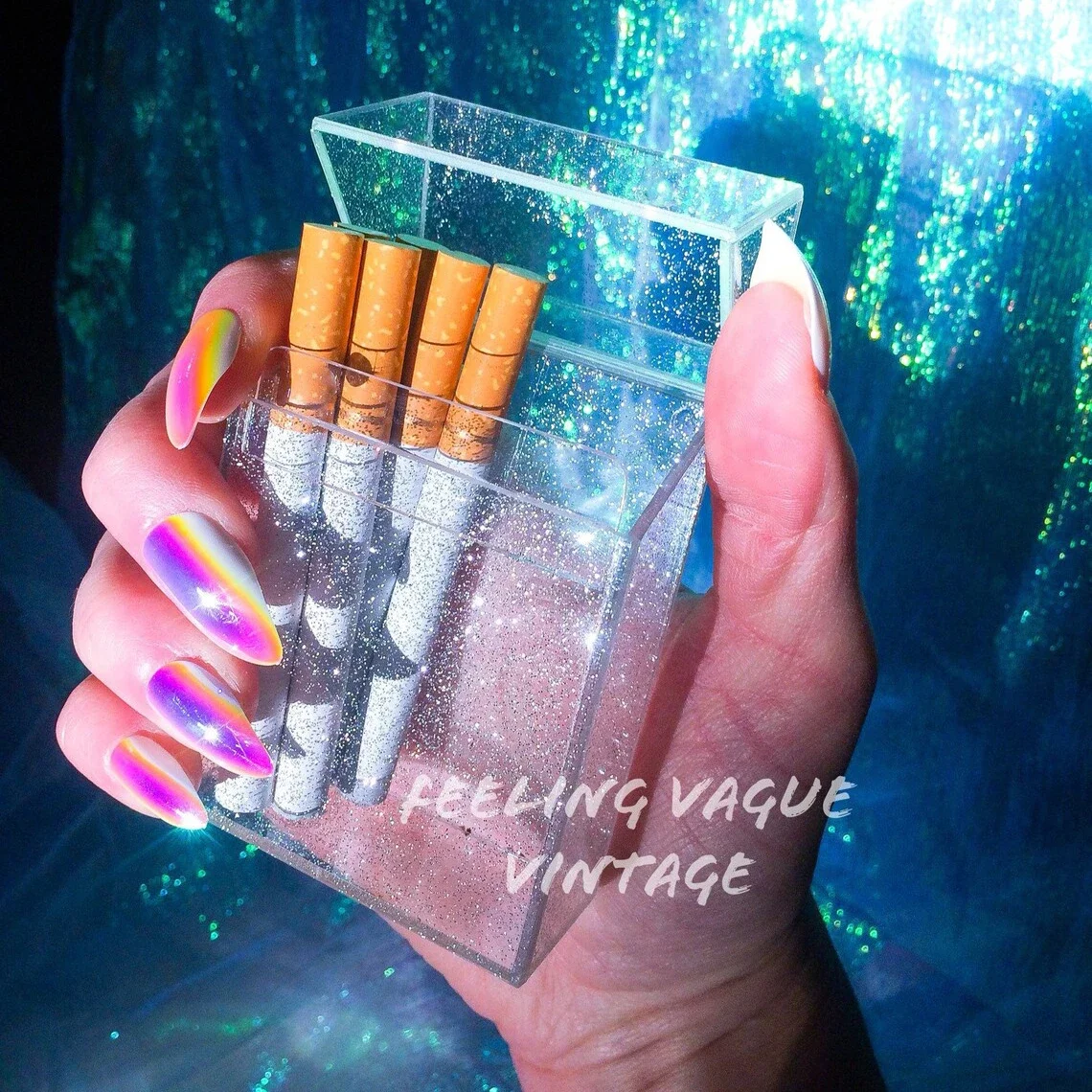 Glittery Crystal Case for 24pcs King Size 84mm Cigarettes Tobacco Smoking Storage Box