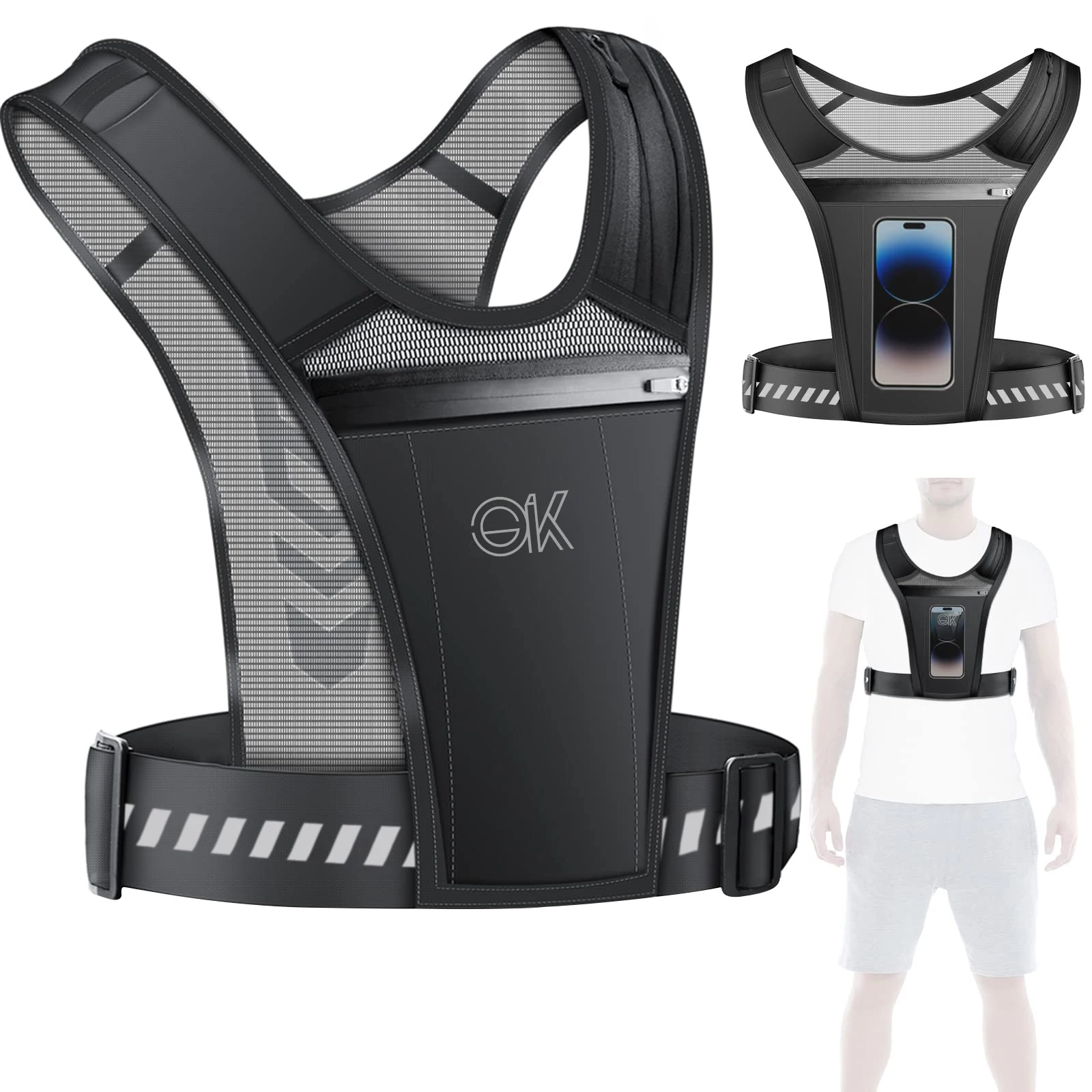 Running Vest Bag Chest Phone Holder Bag Adjustable Reflective Training Workout Gear Running Mini Backpack Vest