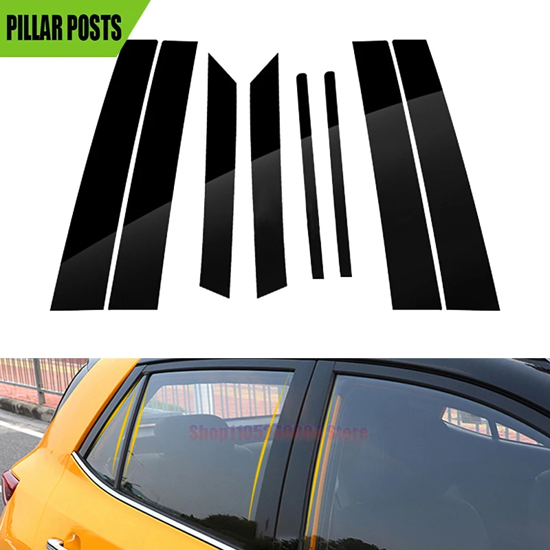 8PCS For Kia STONIC 2018 2019 2020 2021 2022 Glossy Black Door Trim Pillar Posts Window Stickers Cover Decoration Accessories
