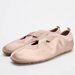 Brand Designer Women's Ballet Flats Round Toe Soft Sole Lightweight Satin 2026 Spring Sweet Dancing Mary Jane Shoes for Ladies