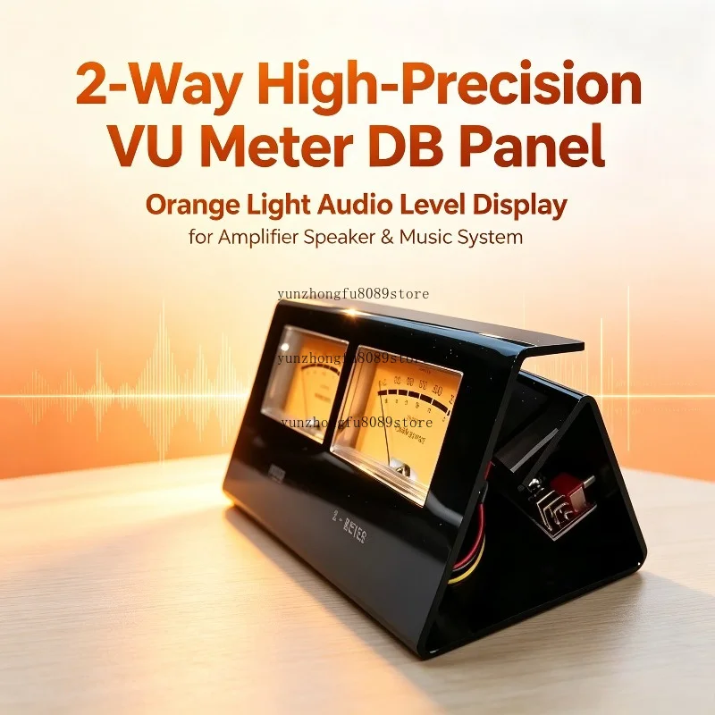 2-Way High-Precision VU Meter DB Panel, Orange Light Audio Level Display for Amplifier Speaker & Music System