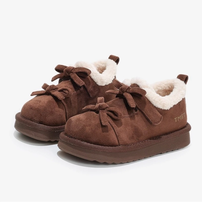 

Winter Kids Outdoor Cotton Shoes Sweet Bowknot Children's Princess Plush Shoes Platform Simple Fashion Girls Warm Causal Shoes