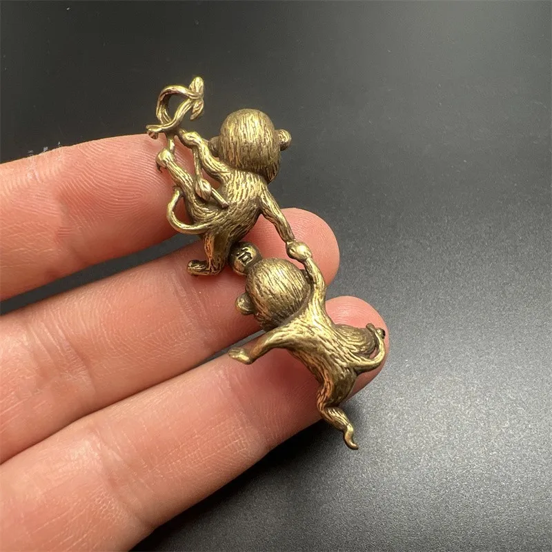 Brass Monkey Pendant Keychain Antique Monkey Statue Sculpture Souvenir Gift