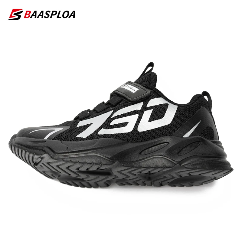 Baasploa New Running Shoes Kids Fashion Lightweight Breathable Velcro Sports Shoes Childrens Outdoor Casual Non-slip Sneakers