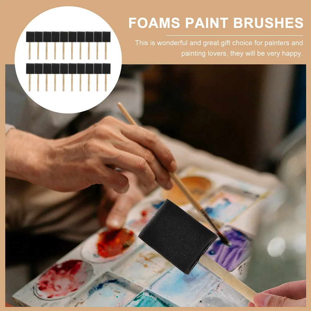 

50pcs Kids Art Painting Brushes Sponge Tools Black 1Inch Wooden Handle Easy Control Oil Watercolor Acrylic Crafts Gifts