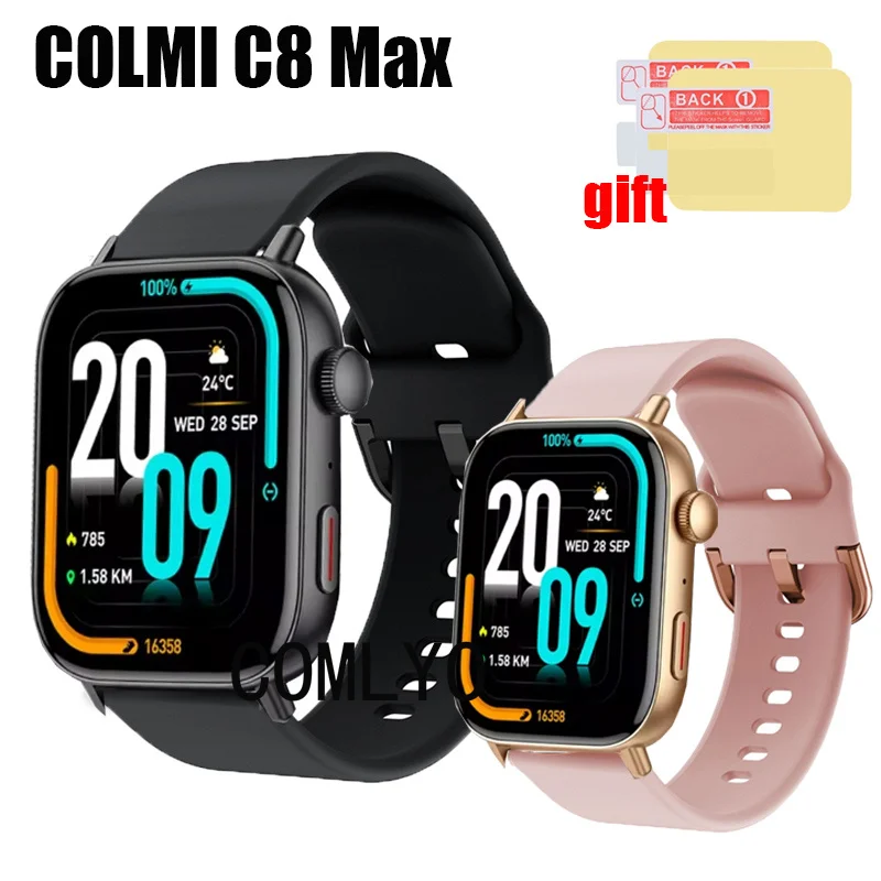 Correa de silicona suave para reloj inteligente, pulsera deportiva, película protectora de pantalla, para COLMI C8 Max, para hombre y mujer