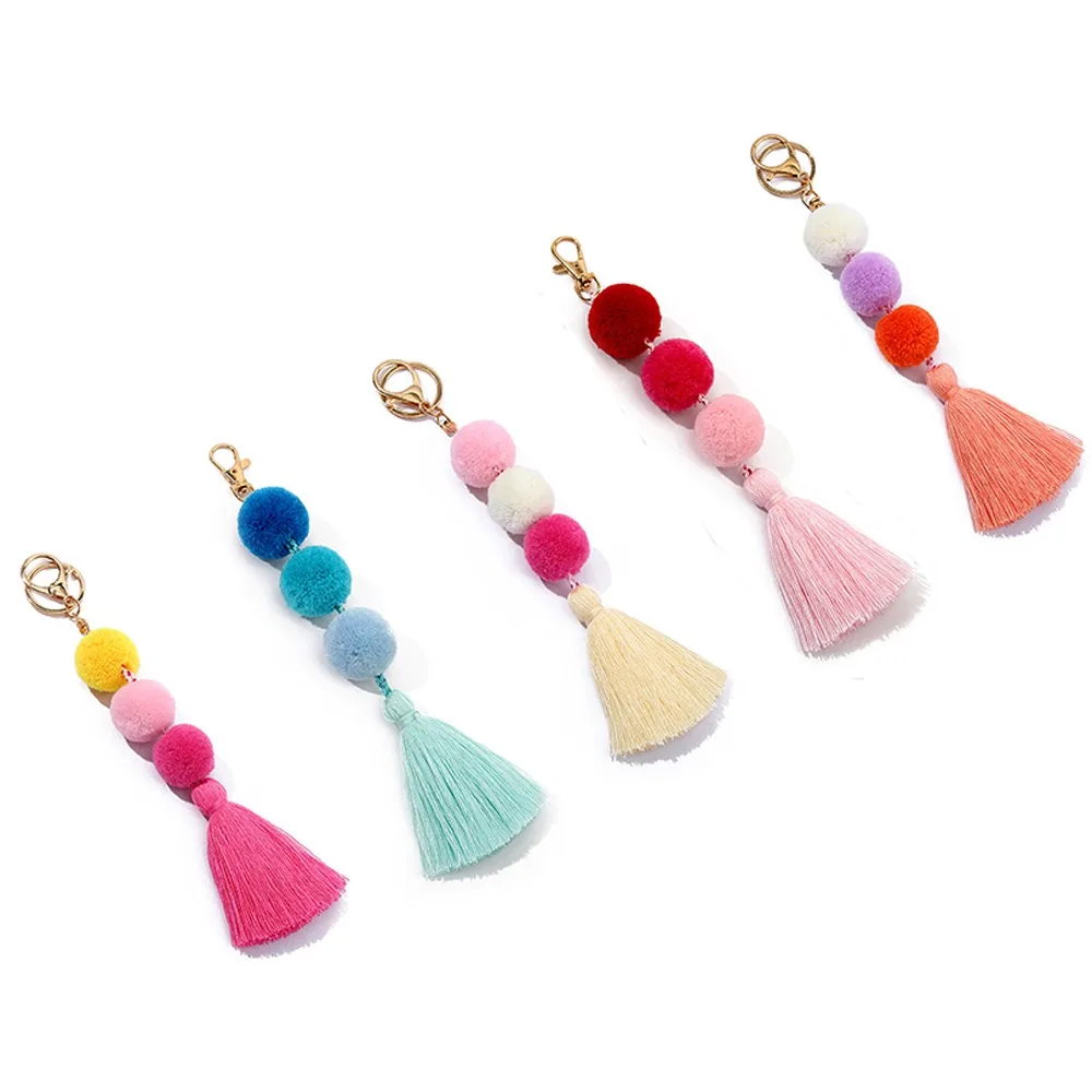 Fashion Handmade Pompom Keyring Multipurpose Colorful Pompom Tassel Pendant Portable Tassel Keychain Handbag