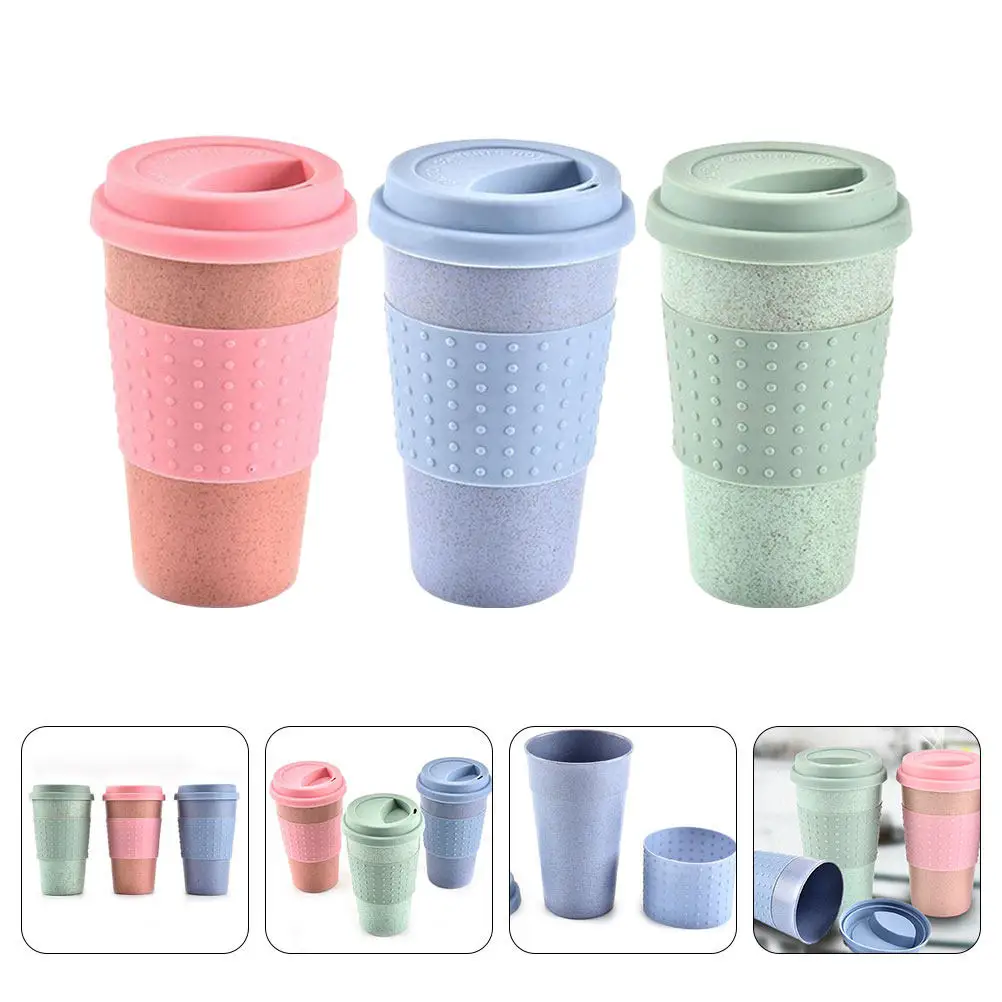 

3Pcs Reusable Wheat Straw Cups Leakproof Silicone Lid Lightweight Large Capacity Plastic Tumblers for Coffee Tea Water Daily Use