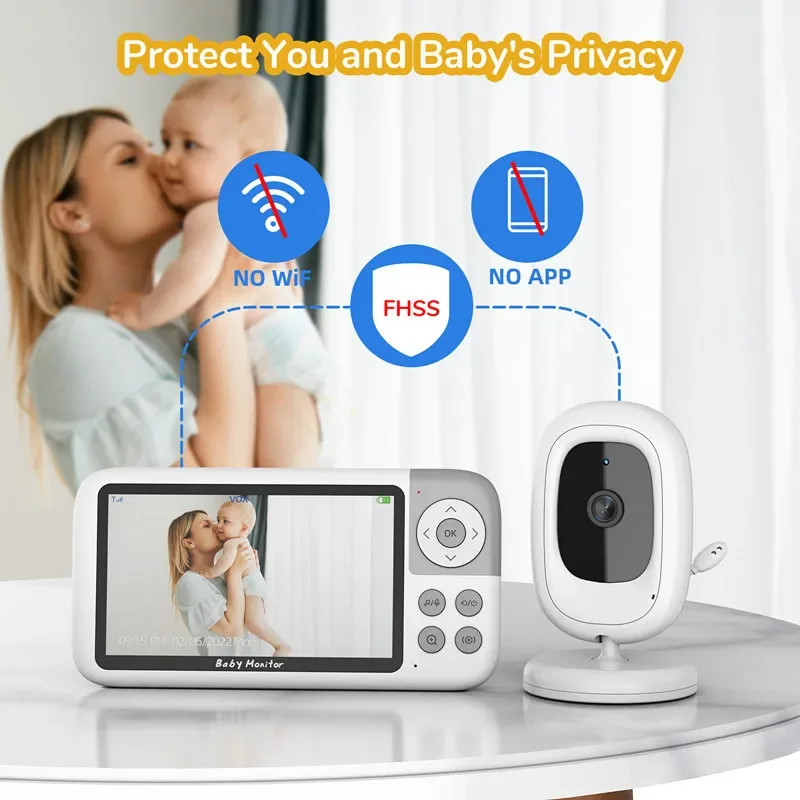 5.0 Inch Baby Video Monitor 2.4G Wireless Security Camera Two Way Audio Night Vision Temperature Sensor Infant Surveillance Cam